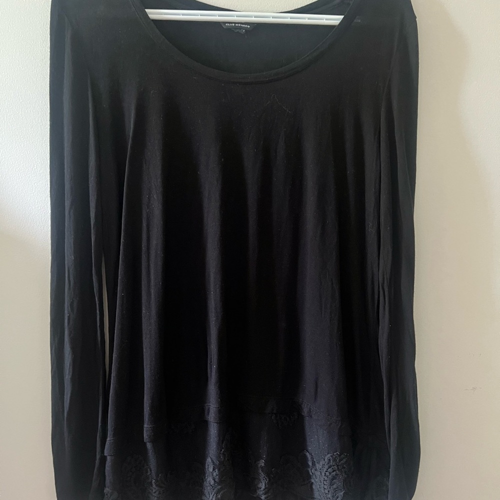 Club Monaco Lace Trim Black Long Sleeve